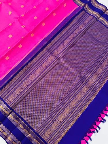 Exclusive Kanchivaram Korvai Pure Silk Pure Zari Silk Saree | Bubblegum Pink & Purple | Gold Zari | Handwoven | Ships from California
